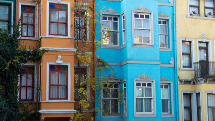 Naklejka premium Balat district in Istanbul Turkey. Colorful houses in Balat. historic streets in Istanbul