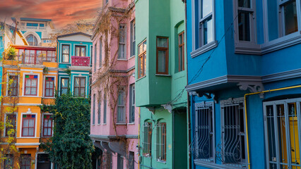 Balat district in Istanbul Turkey. Colorful houses in Balat. historic streets in Istanbul