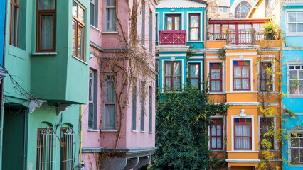 Balat district in Istanbul Turkey. Colorful houses in Balat. historic streets in Istanbul