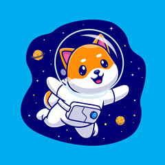 Cute Shiba Inu Astronaut Cartoon Vector Icon Illustration. Animal  Science Icon Concept Isolated Premium Vector. Flat Cartoon Style © catalyststuff