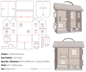 Cardboard house packaging design template selflock die cut - vector