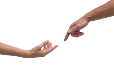 Female and male hand isolated, reaching out to each other. Creation of adam concept. 