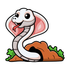 Cute leucistic cobra snake cartoon out from hole