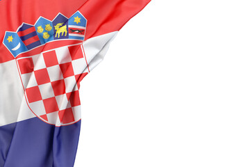 Flag of Croatia in the corner on white background. Isolated - obrazy, fototapety, plakaty