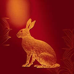 Chinese new year golden rabbit with red background. Generative AI