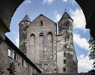 west facade of the early 8th century Romanesque church St Maria im Kapitol in cologne