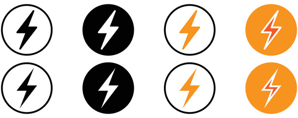 lightning inside circle icon set. electricity icon collections symbol, vector illustration