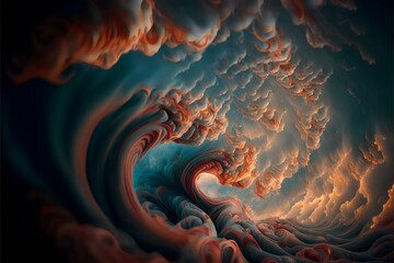 abstract shot of swirling clouds in the sky, with the curves and lines of the clouds creating a wave-like pattern (AI Generated)