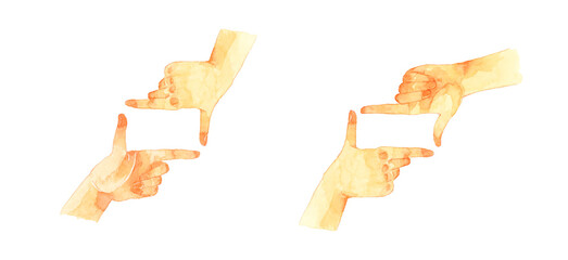 指フレーム　手描き水彩イラスト素材