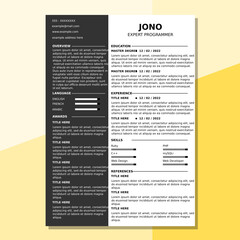Resume Template Two Column Sidebar Dark and Clean Application Job Employer