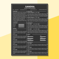 Resume Template Dark Minimalist for Application Job Employer