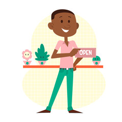 person with a open sign