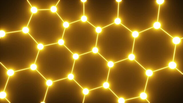 Glowing honeycomb texture in neon light on a black background. 3d rendering animation.