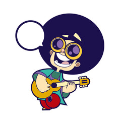 Man playing guitar happily