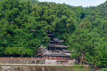 Fototapeta premium The ancient buildings in the Dujiangyan Irrigation System in Chengdu city Sichuan province, China.