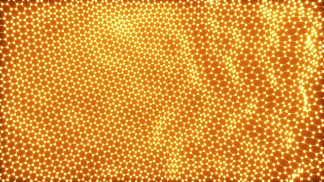 Glowing honeycomb texture in neon light on a black background. 3d rendering animation.