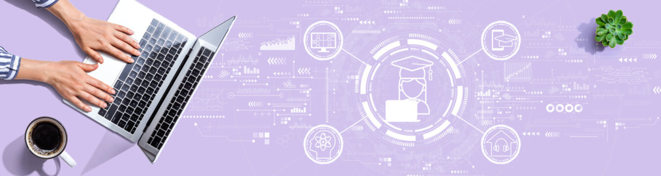 Distance learning theme with person using a laptop computer