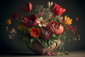 Bouquet of Valentine's Day flowers in a vase, generative AI