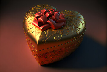 Valentine's Day decorative heart shaped gift box with ribbon, generative AI