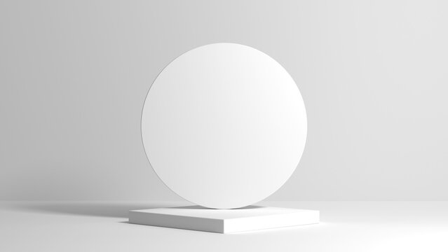 Abstract light white square podium with round back composition. Clean 3D room for your text and products with light and shadow. 3D illustration Render © APhakorn