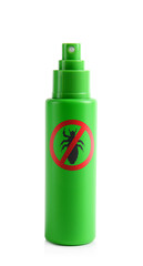 Bottle of lice spray on white background