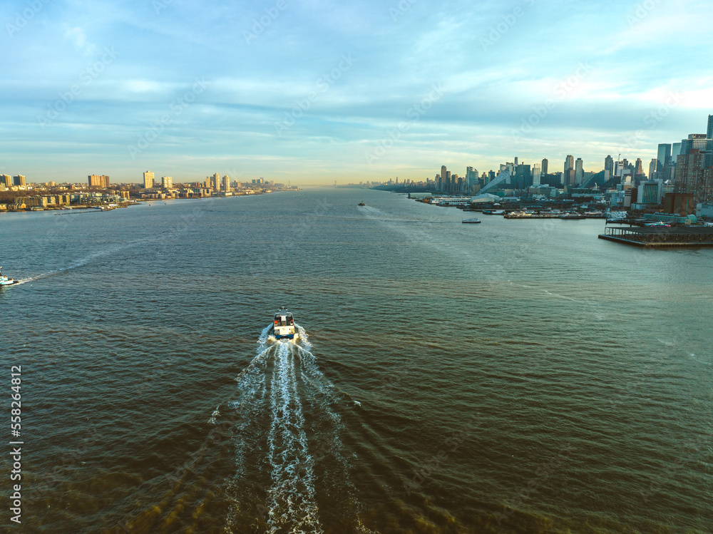 Wall mural Aerial Drone Sunrise in Weehawken New Jersey