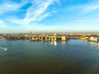 Obraz premium Aerial Drone Sunrise in Weehawken New Jersey