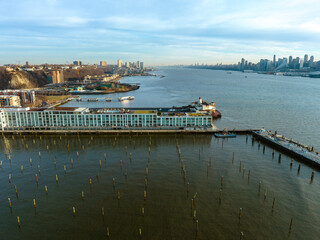 Aerial Drone Sunrise in Weehawken New Jersey