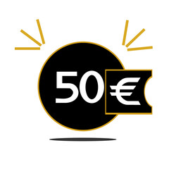 50€,fifty euro inside black circle with golden border for web page and advertisement