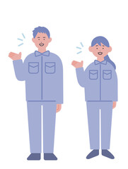 Fototapeta premium 案内をする作業服の男女のイラスト