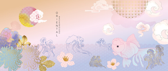 Asian background ,Oriental Chinese and Japanese style abstract pattern background design  with koi fish decorate in water color texture
