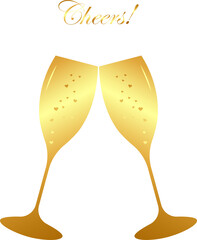 Cheers! Glasses with champagne and hearts.