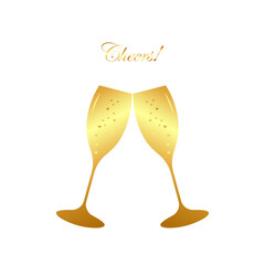 Cheers! Glasses with champagne and hearts.