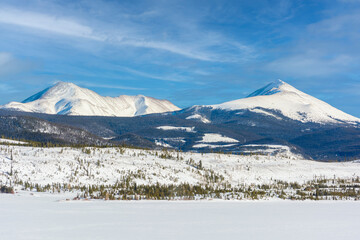 Snow Covered Peaks of the Ten Mile Range on Dillon Reservoir in Colorado on a Cold Winter Day