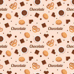 Chocolate Seamless Pattern Design with Choco Decoration in Template Hand Drawn Cartoon Illustration