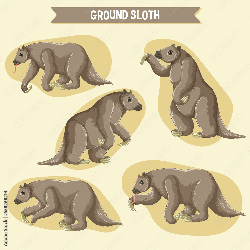 Wall mural set of ground sloth sticker