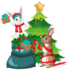 Christmas tree with cute rabbit