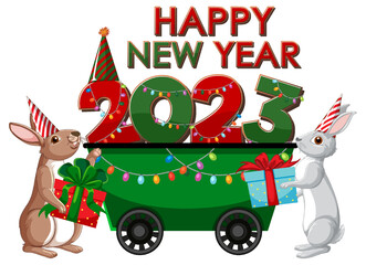 Fototapeta premium Happy New Year text with cute rabbit for banner design