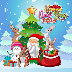 Happy New Year 2023 Banner in Christmas theme