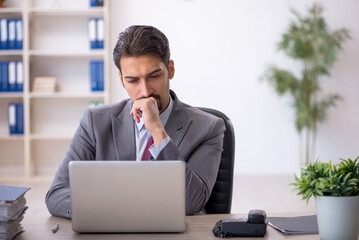 Young male employee working in the office