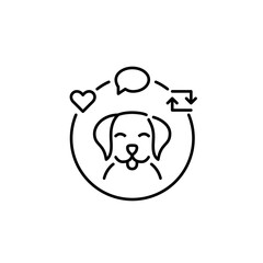 Dog social media avatar with like, message and repost symbols. Pixel perfect, editable stroke icon