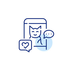 Fototapeta premium Cat on social media. Receiving likes and direct messages. Pixel perfect, editable stroke line icon