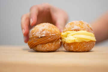 Sonho de Padaria Brasileira, Brazilian pastry donut, Bavarian Cream doughnut, Berliner, Bola de Berlim, German Donut