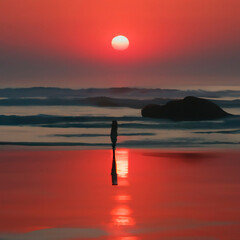sunset to meditate on the beach illustration