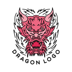 dragon illustration Monoline Vector Logo, mascot vintage badge, creative emblem Design For Business