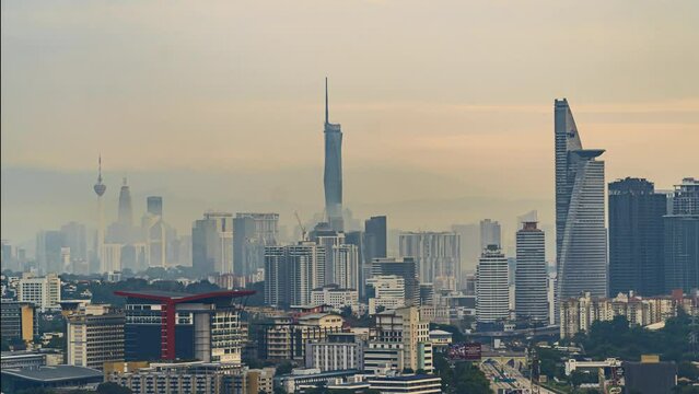 Time-lapse 4k UHD footage of cityscape of Kuala Lumpur, Malaysia in the morning