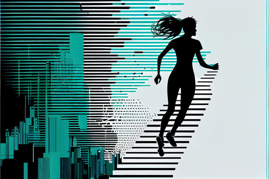 Vector Design of Woman Running Up on Staircase. Generative ai