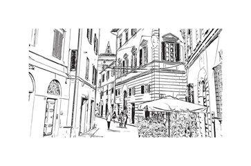 Building view with landmark of Pistoia is a city in Italy. Hand drawn sketch illustration in vector.