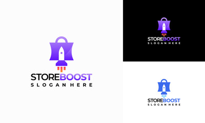 Naklejka premium Store Boost Logo designs concept vector, Store and Rocket logo template