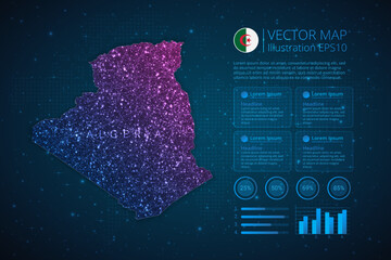 Fototapeta na wymiar Algeria map infographics template for diagram, graph, presentation and chart with abstract geometric mesh polygonal light concept on blue background. Vector Illustration EPS10.